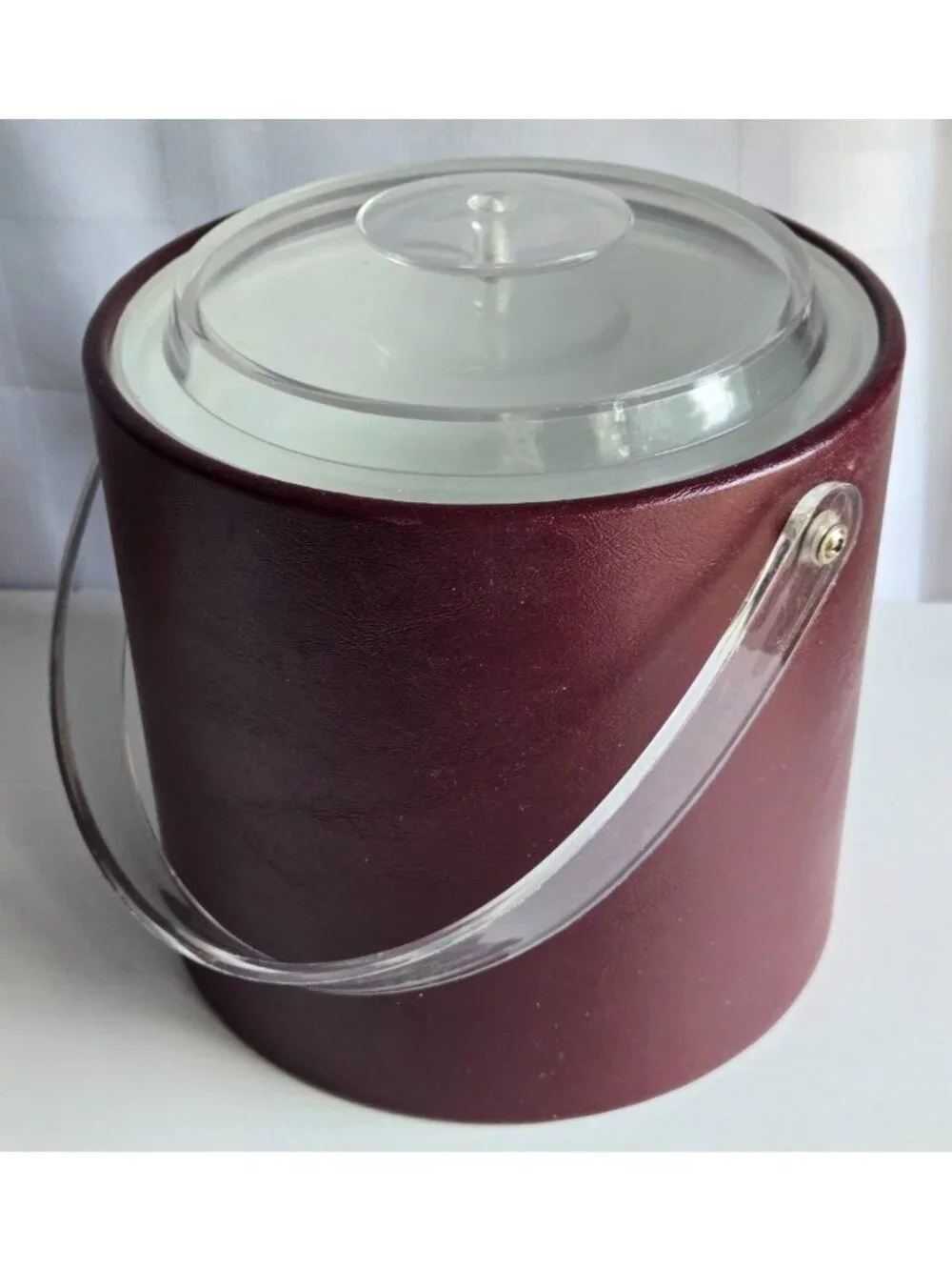Georges Briard Red Faux Leather Ice Bucket Clear Acrylic Lid and Handle U.S.A.